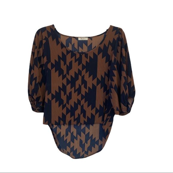 Everly Brown and Navy Tribal Print Hi-low Blouse Size S - Picture 1 of 7